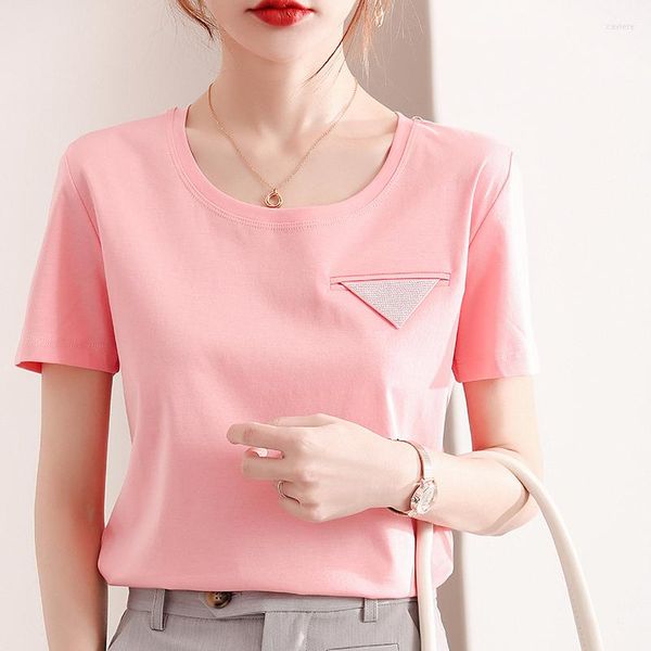 women's t-shirt designer t shirts mercerized cotton scalded drill short sleeve slim neck summer casual solid color everything top, White
women's t-shirt designer t shirts mercerized cotton scalded drill short sleeve slim neck summer casual solid color everything top, White