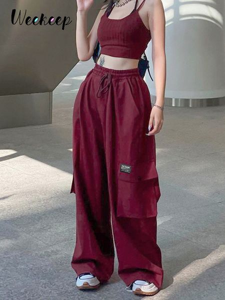 women's pants capris weekeep red baggy cargo pants drawstring elastic high waist casual pants pocket korean fashion sweatpants streetwe, Black;white
women's pants capris weekeep red baggy cargo pants drawstring elastic high waist casual pants pocket korean fashion sweatpants streetwe, Black;white