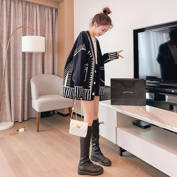 sweaters superaen loose print sweater jacket women cardigan thickening 2021 autumn and winter, White;black
sweaters superaen loose print sweater jacket women cardigan thickening 2021 autumn and winter, White;black
