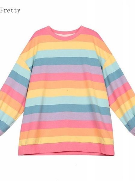 t-shirt pink rainbow striped oversize 2xl t shirts for women 2021 summer long sleeve oneck t shirt korean style ladies fleece sweet, White 
t-shirt pink rainbow striped oversize 2xl t shirts for women 2021 summer long sleeve oneck t shirt korean style ladies fleece sweet, White