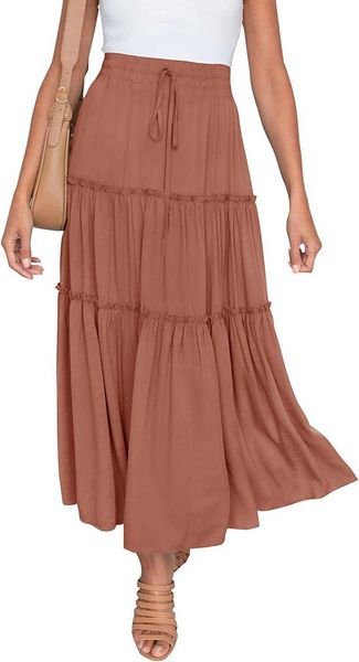 haeof women's boho elastic high waist a line ruffle swing beach maxi skirt with pockets, Black
haeof women's boho elastic high waist a line ruffle swing beach maxi skirt with pockets, Black
