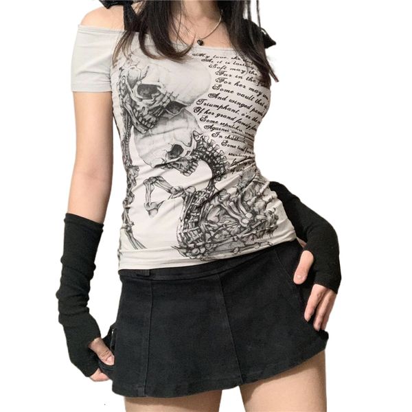 women's t-shirt xingqing goth skull t shirt 2000s aesthetic women grunge fairy core off shoulder short sleeve graphic tee y2k streetwe, White
women's t-shirt xingqing goth skull t shirt 2000s aesthetic women grunge fairy core off shoulder short sleeve graphic tee y2k streetwe, White