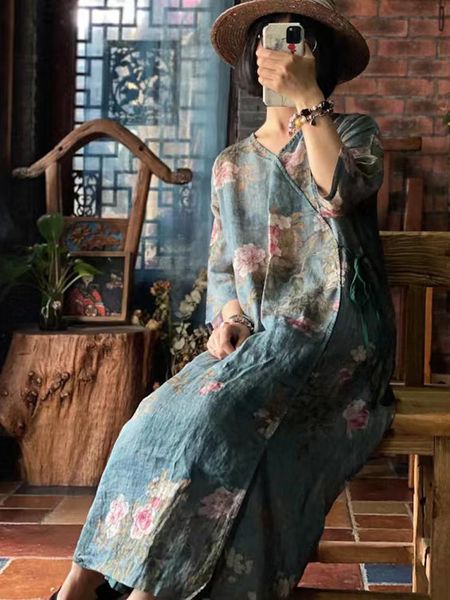 dresses johnature women vintage print floral dress vneck ramie robes clothes 2022 summer new chinese style original dress, Black;gray
dresses johnature women vintage print floral dress vneck ramie robes clothes 2022 summer new chinese style original dress, Black;gray