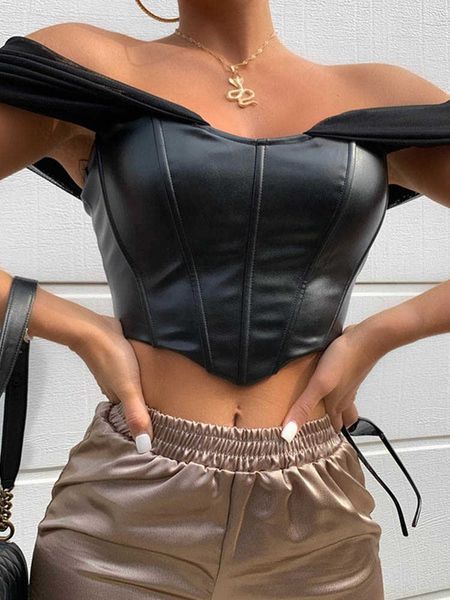 women's tanks camis pu leather bustier corset off shoulder chiffon white strapless female cropped women clothes j230417
women's tanks camis pu leather bustier corset off shoulder chiffon white strapless female cropped women clothes j230417