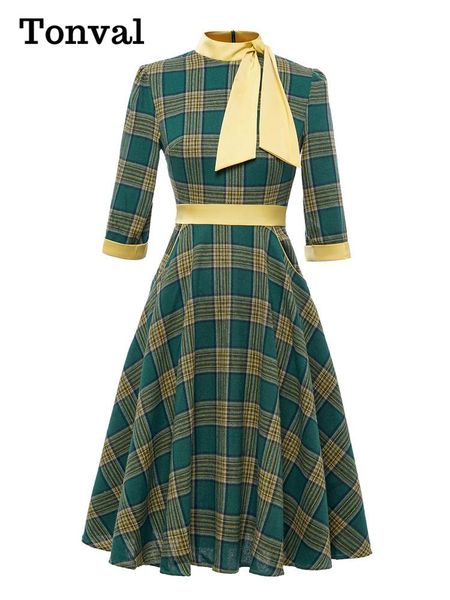 dresses tonval bow neck green plaid 50s vintage 3/4 length sleeve midi dresses for women autumn winter pocket side retro dress, Black;gray
dresses tonval bow neck green plaid 50s vintage 3/4 length sleeve midi dresses for women autumn winter pocket side retro dress, Black;gray
