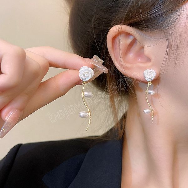 vintage white rose pearl earrings bohemian women resin flower dangle earrings girl summer party jewelry, Silver
vintage white rose pearl earrings bohemian women resin flower dangle earrings girl summer party jewelry, Silver
