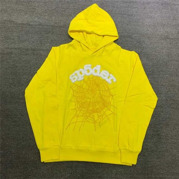 Image of Men&#039;s Hoodies Sweatshirts Yellow Spder Hooded Men Women White Foam Printing Spider Web Hoodie Sweatshirt Young Thug Pullover Set Tracksuit