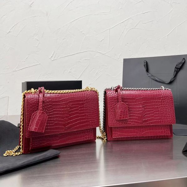 luxury designer sunset bag classic latest color women shoulder bags chain handbag toothpick pattern leather womens cross body handbags, Black;red
luxury designer sunset bag classic latest color women shoulder bags chain handbag toothpick pattern leather womens cross body handbags, Black;red