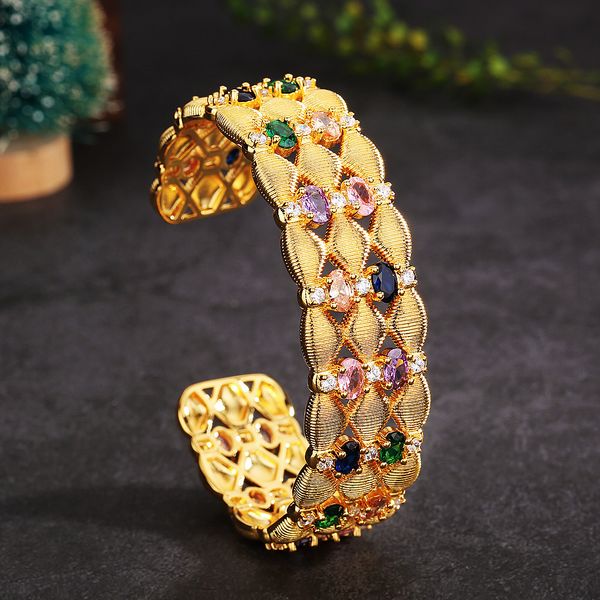 european and american bangle trend personalized womens colored stone bracelet plated with 18k gold colored zircon open bracelet, Black
european and american bangle trend personalized womens colored stone bracelet plated with 18k gold colored zircon open bracelet, Black