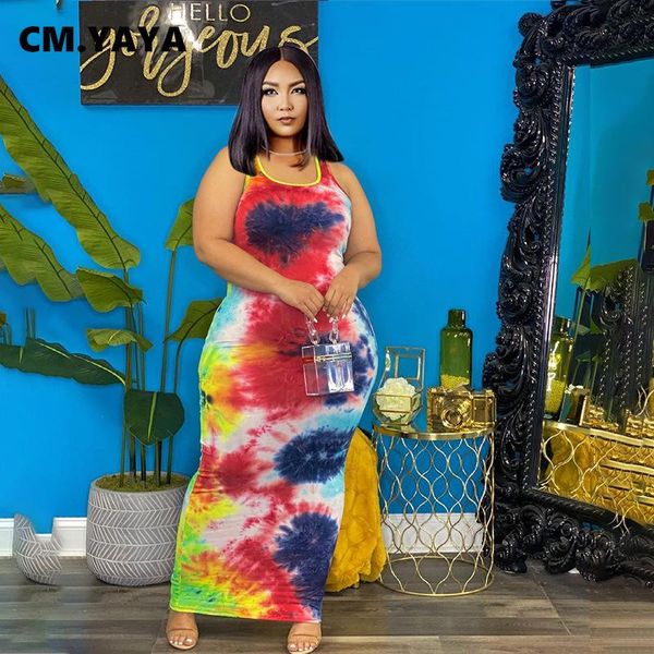 dresses cm.yaya women plus size dress tie dye sleeveless oneck stretchy bodycon long maxi dresses fashion casual vestidos summer outfit, Black 
dresses cm.yaya women plus size dress tie dye sleeveless oneck stretchy bodycon long maxi dresses fashion casual vestidos summer outfit, Black