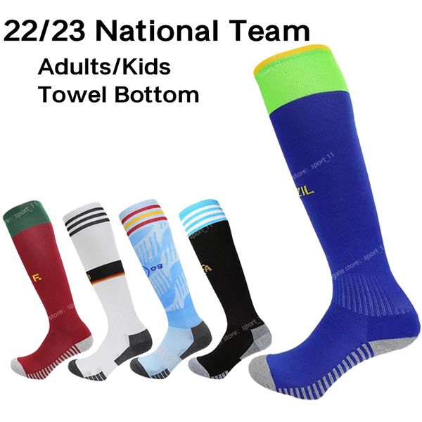 22-23 national team soccer socks kids breathable thicken sport high knee football long training match racing stocking sportswear accessories, Black 
22-23 national team soccer socks kids breathable thicken sport high knee football long training match racing stocking sportswear accessories, Black