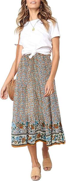 merokeety women's boho floral print elastic high waist pleated a line midi skirt, Black
merokeety women's boho floral print elastic high waist pleated a line midi skirt, Black
