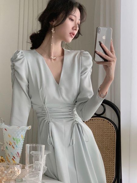 dresses autumn new women elegant midi satin dress long sleeve party vestidos one piece drawstring slim spring clothes, Black;gray
dresses autumn new women elegant midi satin dress long sleeve party vestidos one piece drawstring slim spring clothes, Black;gray