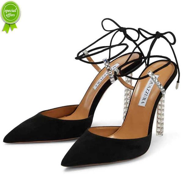 designer sandals crystal high aquazzura heels shoes women's reverse suede pointed toe slim heel strap fashion diamond chain dinnershoes, Black
designer sandals crystal high aquazzura heels shoes women's reverse suede pointed toe slim heel strap fashion diamond chain dinnershoes, Black