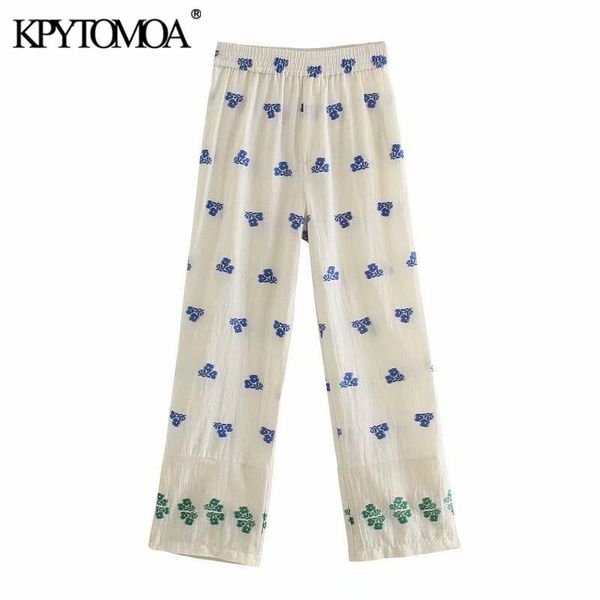capris kpytomoa women fashion floral embroidery straight pants vintage elastic waist split hem female ankle trousers mujer, Black;white
capris kpytomoa women fashion floral embroidery straight pants vintage elastic waist split hem female ankle trousers mujer, Black;white