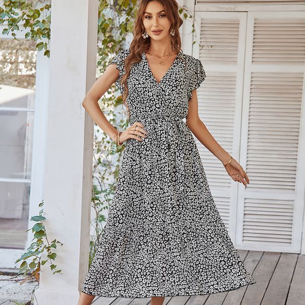 vneck leopard womens long dress floral printted flying sleeve chiffon casual high waist big swing onepieces skirts 2023 summer fashion europ, Black;gray
vneck leopard womens long dress floral printted flying sleeve chiffon casual high waist big swing onepieces skirts 2023 summer fashion europ, Black;gray