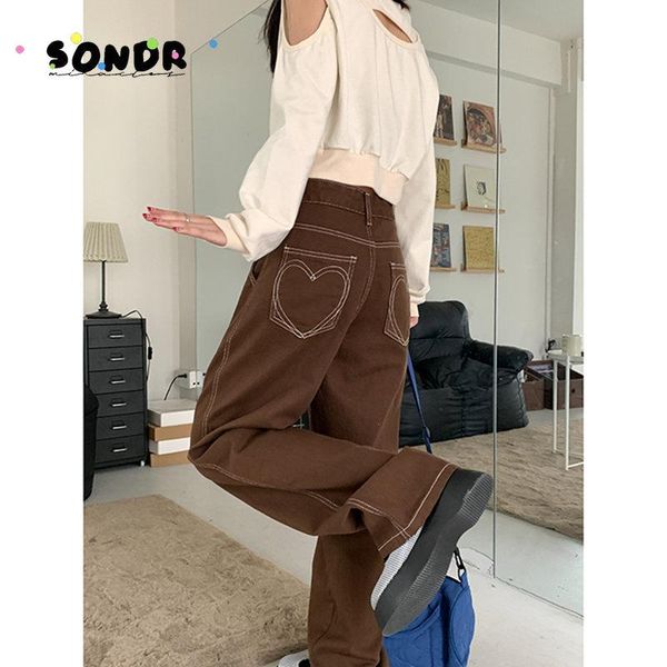 jeans brown women's jeans high waist vintage straight baggy denim pants streetwear heart pattern design fashion wide leg denim trouser, Blue
jeans brown women's jeans high waist vintage straight baggy denim pants streetwear heart pattern design fashion wide leg denim trouser, Blue