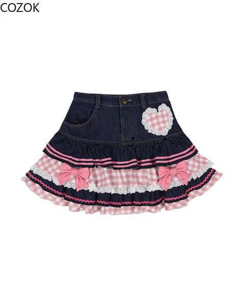 dresses japanese kawaii lolita mini skirts girls sweet lace ruffles bow plaid patchwork denim skirt women high waist y2k cake skirt, Black;gray
dresses japanese kawaii lolita mini skirts girls sweet lace ruffles bow plaid patchwork denim skirt women high waist y2k cake skirt, Black;gray