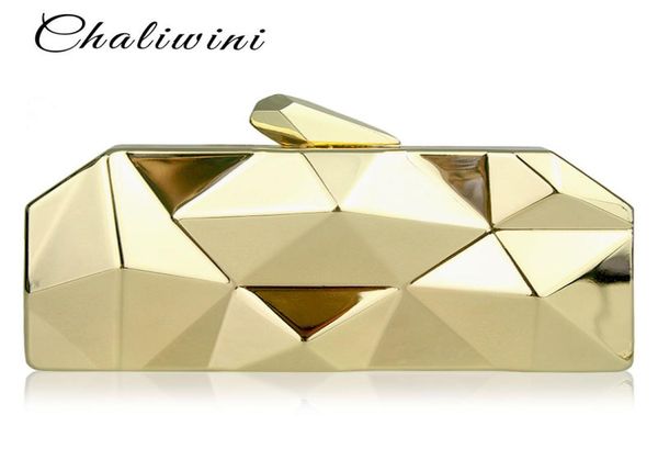 chaliwini women metal clutches hexagon mini clutch bag black silver evening bag gold box clutch y181030049839965