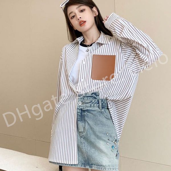 fashion pu leather label women's striped shirt with logo pure cotton lapel casual long sleeve khaki sml, White
fashion pu leather label women's striped shirt with logo pure cotton lapel casual long sleeve khaki sml, White