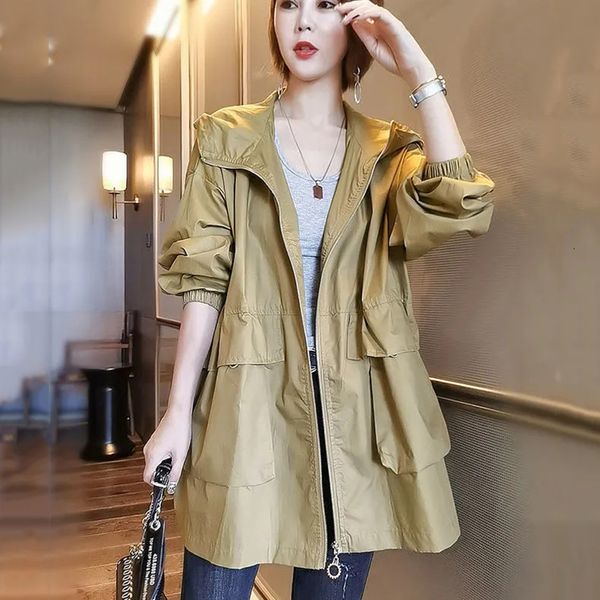 women's jackets lucyever spring autumn long trench women korean loose casual cargo hooded female black pockets zipper windbreaker 23041, Black;brown
women's jackets lucyever spring autumn long trench women korean loose casual cargo hooded female black pockets zipper windbreaker 23041, Black;brown