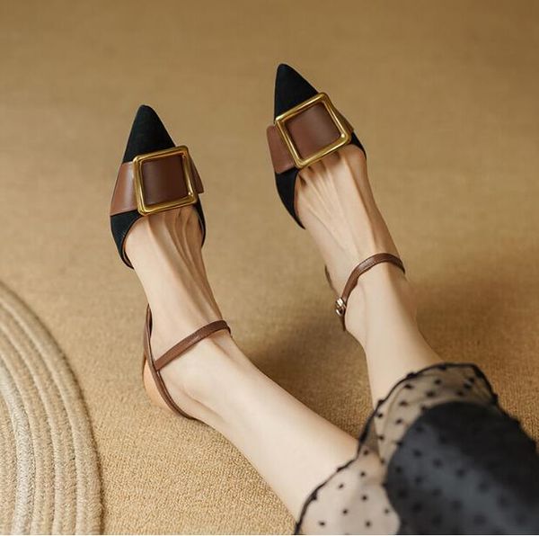 3cm kitten heel single shoes fashion mixcolor genuine leather summer cover toe lady sandals shoes, Black
3cm kitten heel single shoes fashion mixcolor genuine leather summer cover toe lady sandals shoes, Black