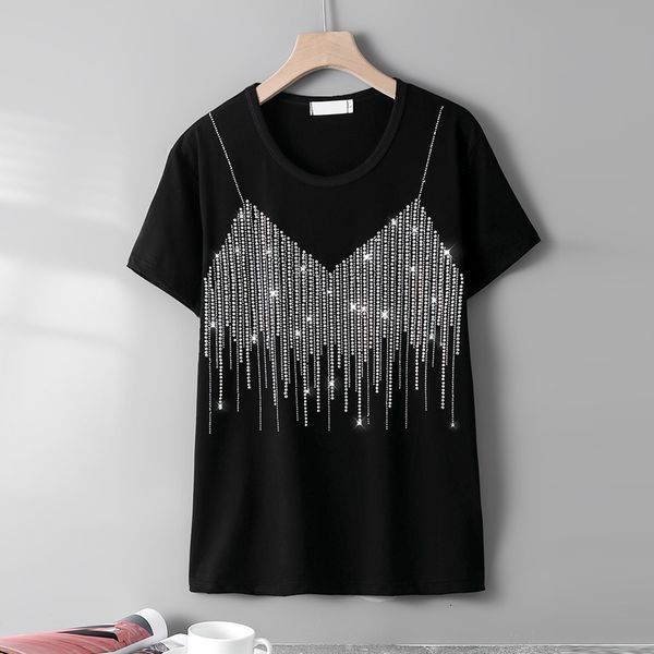 women's t-shirt summer fashion short-sleeve t-shirts female personality sling pattern diamonds loose round neck women 230418, White
women's t-shirt summer fashion short-sleeve t-shirts female personality sling pattern diamonds loose round neck women 230418, White
