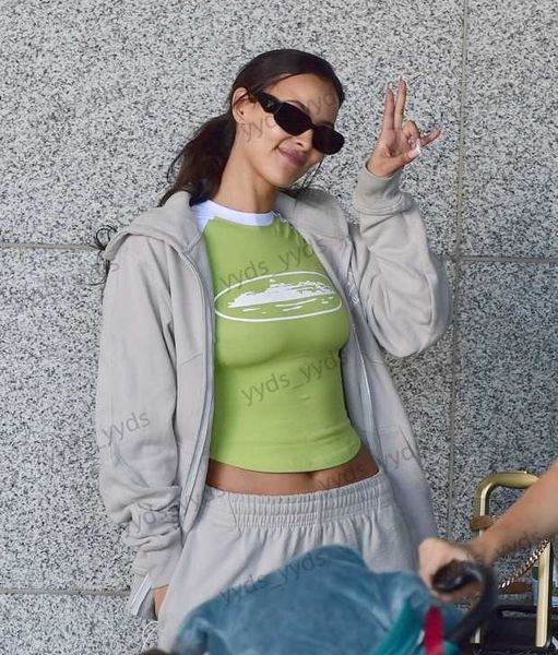 women's t-shirt summer new letter printing shoulder wipe short sleeve expose waist green round neck casual t230418, White
women's t-shirt summer new letter printing shoulder wipe short sleeve expose waist green round neck casual t230418, White