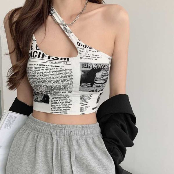 women's tanks camis women gothic newspaper letters print camisole irregular cutout one shoulder strappy crop tube padded rib vest j2304, White
women's tanks camis women gothic newspaper letters print camisole irregular cutout one shoulder strappy crop tube padded rib vest j2304, White