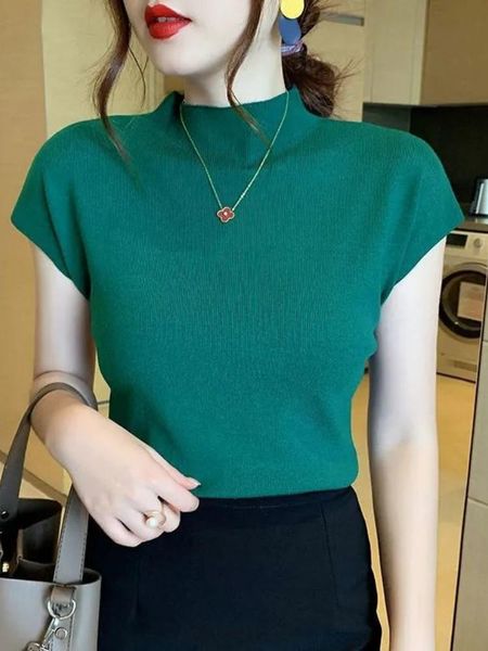 t-shirt 2022 new spring summer t shirts midneck slim sleeveless knitted bottoming shirt for women y2k solid shortsleeve tees, White
t-shirt 2022 new spring summer t shirts midneck slim sleeveless knitted bottoming shirt for women y2k solid shortsleeve tees, White