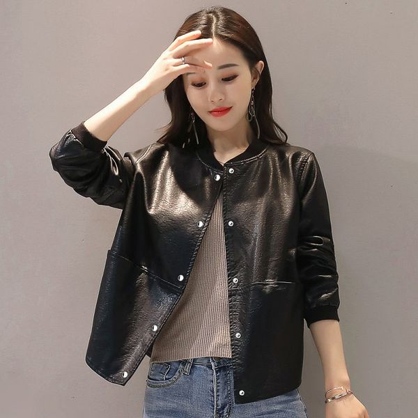 women's leather faux fashion short jacket spring autumn korean loose large casual lady pu coat 230418, Black
women's leather faux fashion short jacket spring autumn korean loose large casual lady pu coat 230418, Black