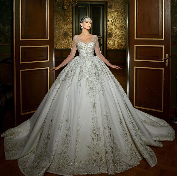 elegant ball gown wedding dresses long sleeves v neck sequins applique 3d lace ruffles bridal gowns diamonds beads formal dress plus size cu, White
elegant ball gown wedding dresses long sleeves v neck sequins applique 3d lace ruffles bridal gowns diamonds beads formal dress plus size cu, White