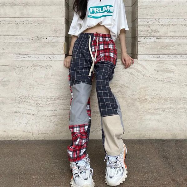 capris chic harajuku plaid patchwork wide leg pants women high waist elastic streetwear y2k pants summer hip hop bf straight trousers, Black;white
capris chic harajuku plaid patchwork wide leg pants women high waist elastic streetwear y2k pants summer hip hop bf straight trousers, Black;white