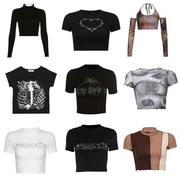 women's t-shirt y2k punk vintage goth black t shirt summer clothes for women fashion crop o-neck short sleeve tee streetwear 230418, White
women's t-shirt y2k punk vintage goth black t shirt summer clothes for women fashion crop o-neck short sleeve tee streetwear 230418, White