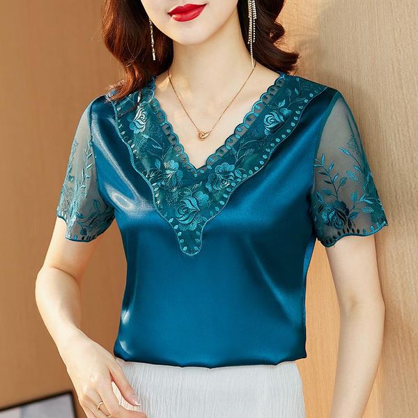 t-shirt m4xl summer blouse shirt new fashion short sleeve satin lace stitching embroidery women's clothing, White
t-shirt m4xl summer blouse shirt new fashion short sleeve satin lace stitching embroidery women's clothing, White