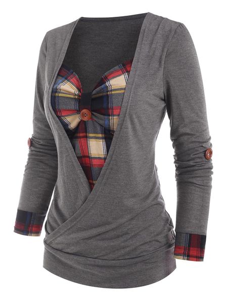 t-shirt casual gothic women t shirts roll up sleeve plaid insert surplice t shirt long sleeve autumn gray female, White
t-shirt casual gothic women t shirts roll up sleeve plaid insert surplice t shirt long sleeve autumn gray female, White