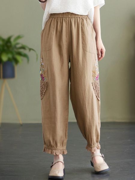 capris high waist cotton linen casual pants women new 2022 summer vintage style floral embroidery loose female anklelength pants b1836, Black;white
capris high waist cotton linen casual pants women new 2022 summer vintage style floral embroidery loose female anklelength pants b1836, Black;white
