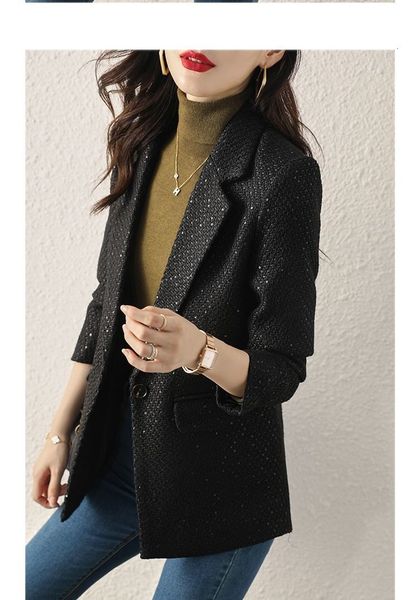 women's suits blazers ladies fashion tweed plaid jacket retro longsleeved pocket chic spring and autumn sequined women 230418, White;black
women's suits blazers ladies fashion tweed plaid jacket retro longsleeved pocket chic spring and autumn sequined women 230418, White;black