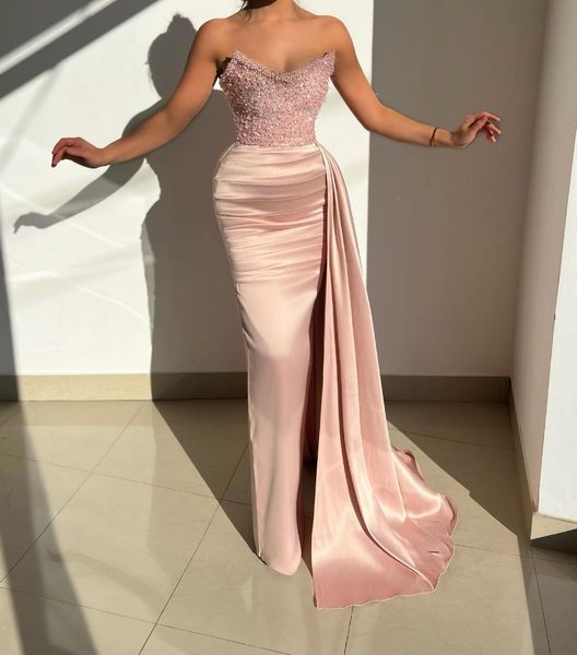 strapless pink prom dresses pearls sequins party evening dress sheath long special occasion dress, Black
strapless pink prom dresses pearls sequins party evening dress sheath long special occasion dress, Black