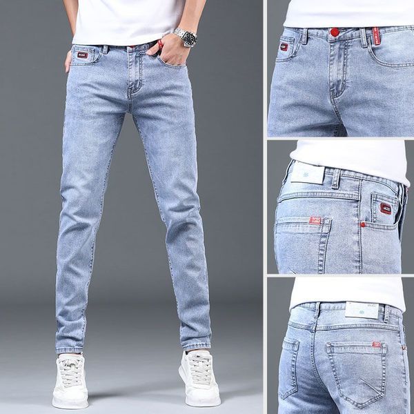 men's jeans spring and autumn blue washed korean fashion casual solid slim cowboy stretch denim teenagers luxury pants tight men 230418
men's jeans spring and autumn blue washed korean fashion casual solid slim cowboy stretch denim teenagers luxury pants tight men 230418