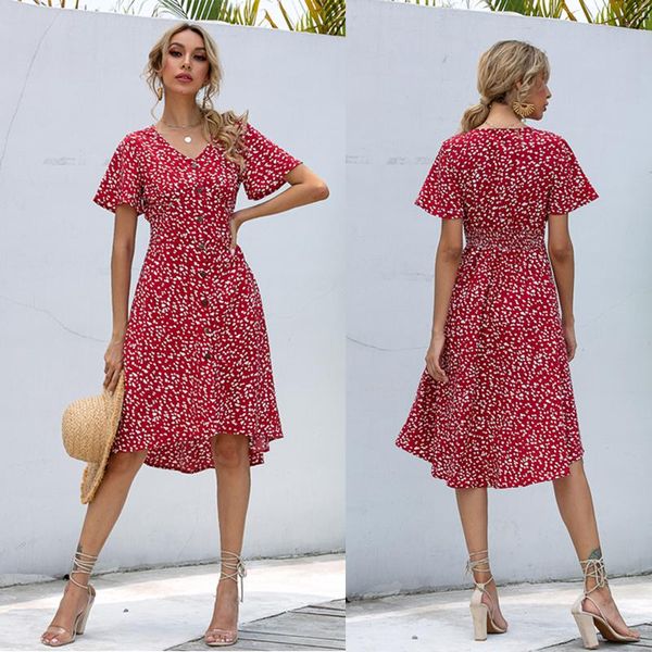 dresses 2021 summer dress midi vneck printed dress woman single row buttons irregular dress ladies slim high waist casual holiday dress, Black;gray
dresses 2021 summer dress midi vneck printed dress woman single row buttons irregular dress ladies slim high waist casual holiday dress, Black;gray