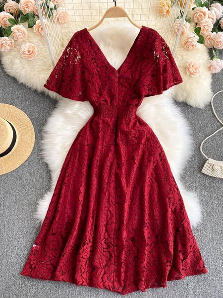 dresses summer red/blue/yellow lace dress women vneck short sleeve high waist aline vestidos female elegant vacation beach robe, Black;gray
dresses summer red/blue/yellow lace dress women vneck short sleeve high waist aline vestidos female elegant vacation beach robe, Black;gray