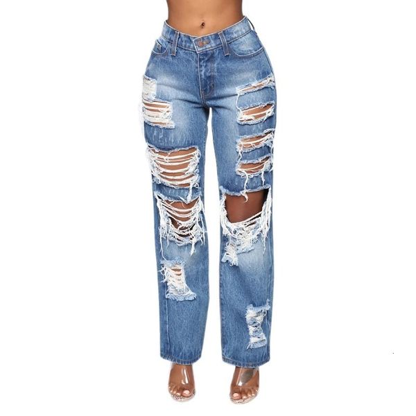 women's jeans straight pant fashion hole in knee woman loose boyfriend lady streetwear cut out ripped denim trouser pantalones mujeres, Blue
women's jeans straight pant fashion hole in knee woman loose boyfriend lady streetwear cut out ripped denim trouser pantalones mujeres, Blue