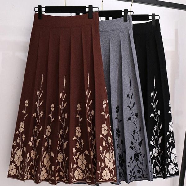 dresses retro large size women's knitted floral midi skirt autumn winter new high waist fashion elegant pleated skirt korean saia y784, White;black
dresses retro large size women's knitted floral midi skirt autumn winter new high waist fashion elegant pleated skirt korean saia y784, White;black