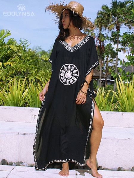 women's swimwear embroidery long kaftan cover up saida de praia swimsuit women bikini cover-ups tunics for beach pareo sarong beachwear, White;black
women's swimwear embroidery long kaftan cover up saida de praia swimsuit women bikini cover-ups tunics for beach pareo sarong beachwear, White;black