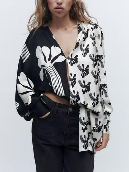 shirts traf 2022 women patchwork print blouses spring autumn casual vneck long sleeved fashion single breasted asymmetrical shirts, White
shirts traf 2022 women patchwork print blouses spring autumn casual vneck long sleeved fashion single breasted asymmetrical shirts, White
