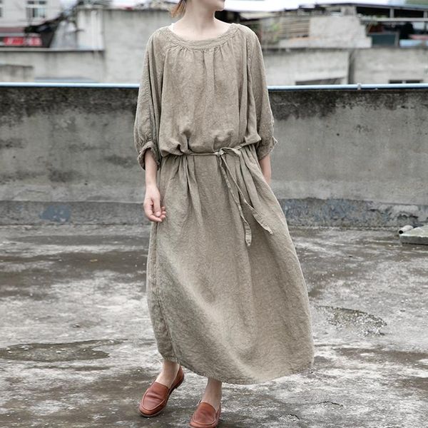 dresses johnature women bandage linen dresses vintage oneck seven sleeve robes 2021 autumn new solid color loose women clothes dress, Black;gray
dresses johnature women bandage linen dresses vintage oneck seven sleeve robes 2021 autumn new solid color loose women clothes dress, Black;gray