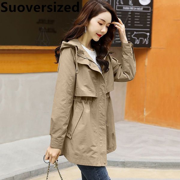 women's jacket's midlength hooded trench coats spring fall adjustable waist design windbreaker loose casual fashion streetwear out, Black;brown
women's jacket's midlength hooded trench coats spring fall adjustable waist design windbreaker loose casual fashion streetwear out, Black;brown