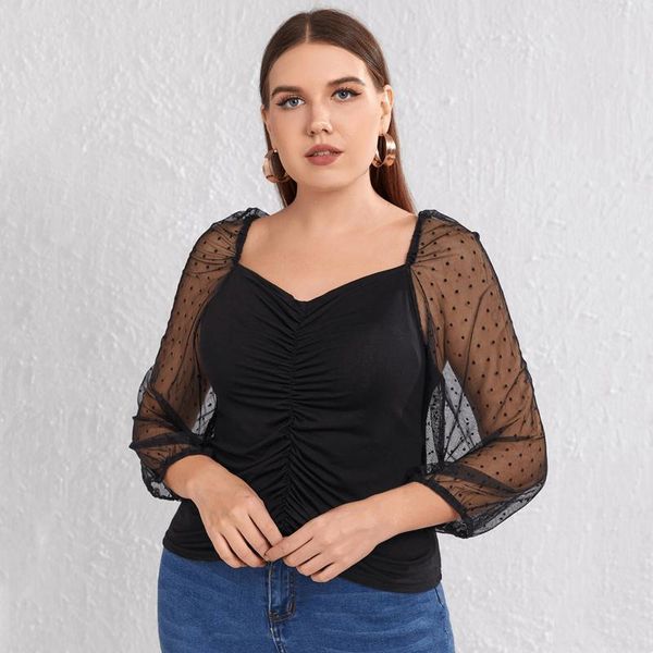 t-shirt plus size square neck elegant summer spring ruched women long dot print mesh sleeve work office blouse plus size clothing, Black
t-shirt plus size square neck elegant summer spring ruched women long dot print mesh sleeve work office blouse plus size clothing, Black