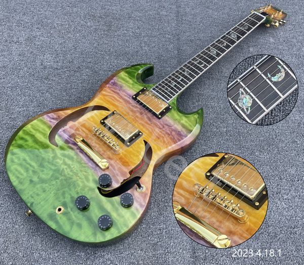 electric guitar colorful quilt flame and back moon face sound hole gold parts colorful paintting effect no pickguard real pe
electric guitar colorful quilt flame and back moon face sound hole gold parts colorful paintting effect no pickguard real pe